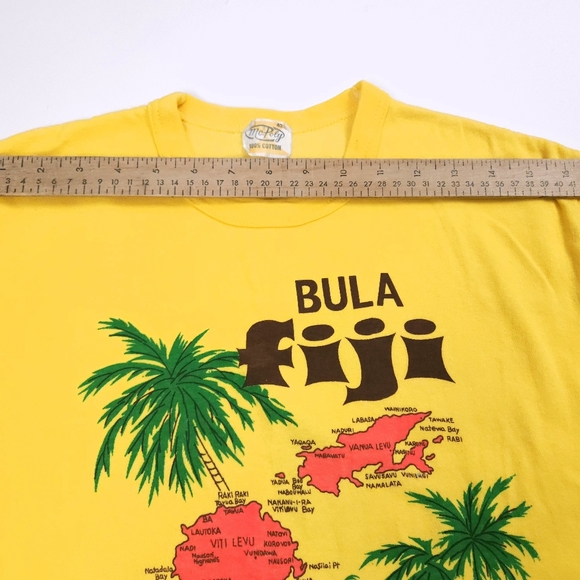Bula Fuji Bright Yellow Vintage Cotton Graphic T Shirt Mc.Poly Size 42 - Picture 7 of 11